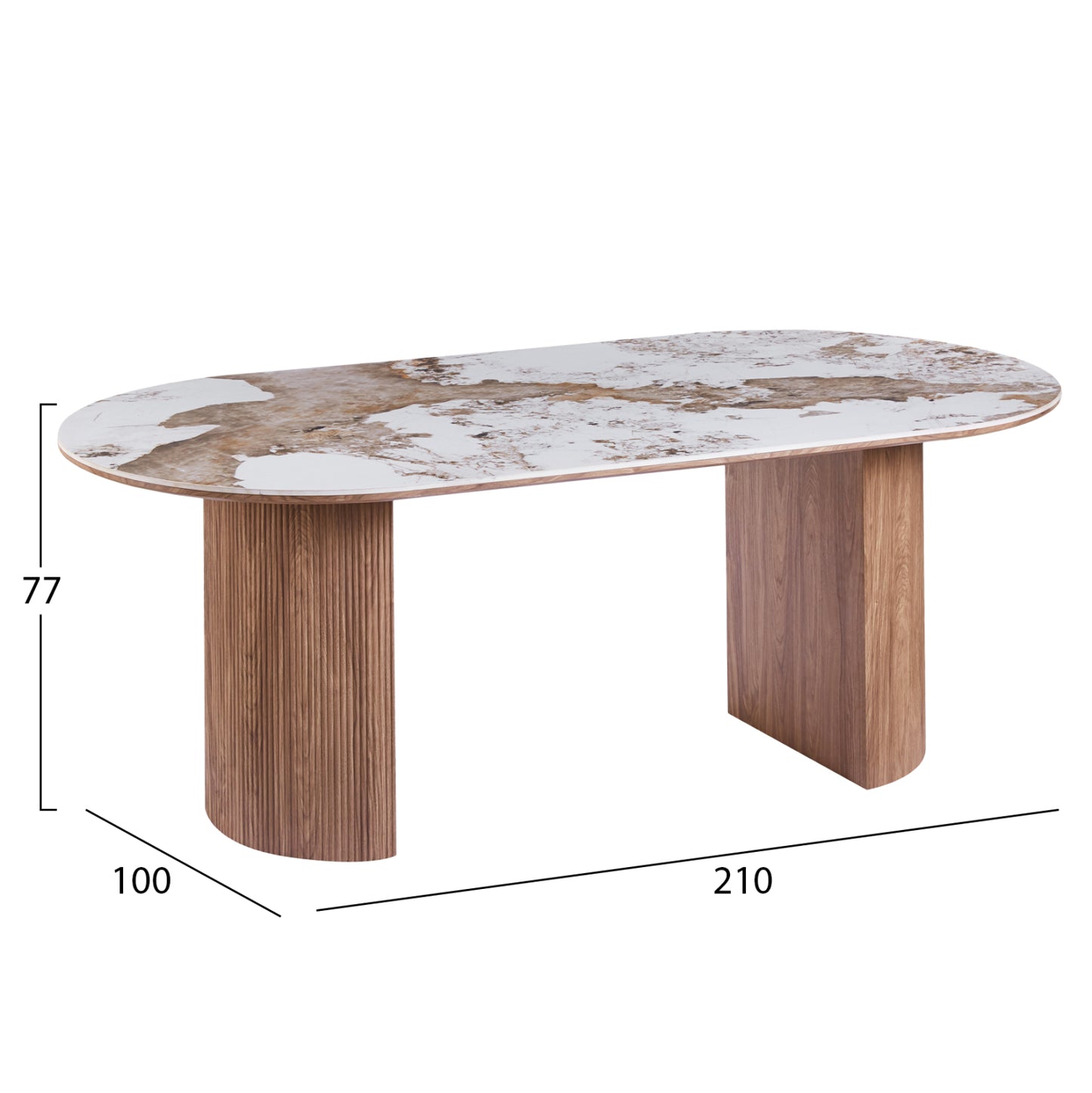 ΤΡΑΠΕΖΙ ΟΒΑΛ MARBLEX ΚΕΡΑΜΙΚΟ TOP ΣΕ PANDORA MDF ΠΟΔΙΑ 210x100x77