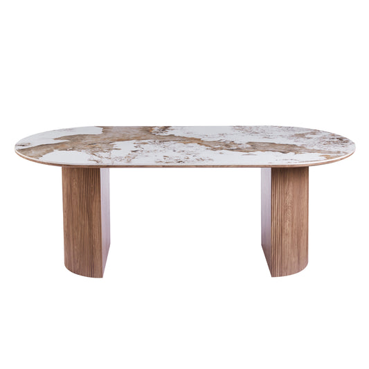 ΤΡΑΠΕΖΙ ΟΒΑΛ MARBLEX ΚΕΡΑΜΙΚΟ TOP ΣΕ PANDORA MDF ΠΟΔΙΑ 210x100x77