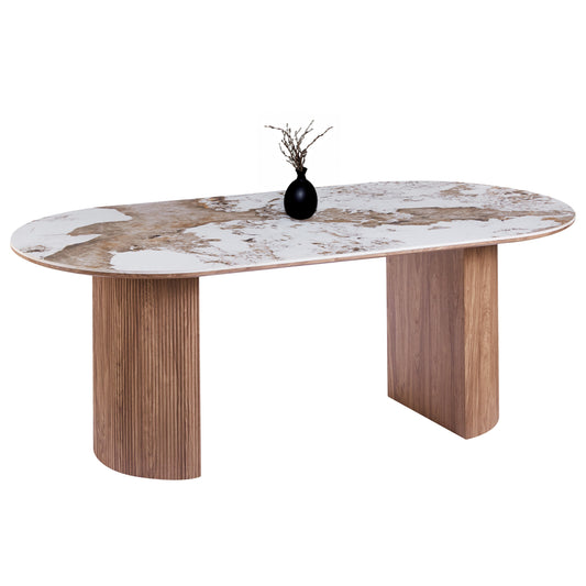 ΤΡΑΠΕΖΙ ΟΒΑΛ MARBLEX ΚΕΡΑΜΙΚΟ TOP ΣΕ PANDORA MDF ΠΟΔΙΑ 210x100x77