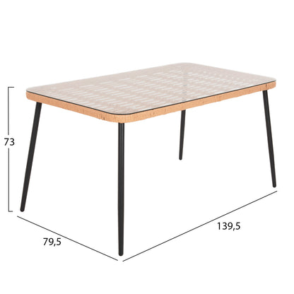 ΤΡΑΠΕΖΙ ΟΡΘΟΓΩΝΙΟ ALLEGRA HM5537.11 ΜΕΤΑΛ.ΜΑΥΡΟ-P.E. RATTAN ΦΥΣΙΚΟ 139,5x79,5x73Υεκ.