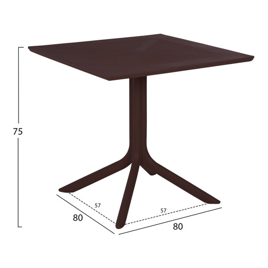 POLYPROPYLENE SQUARE TABLE LUNAR COFFEE 80x80x75