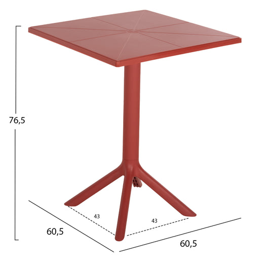 POLYPROPYLENE SQUARE TABLE TERRIN RED 60.5x60.5x76.5