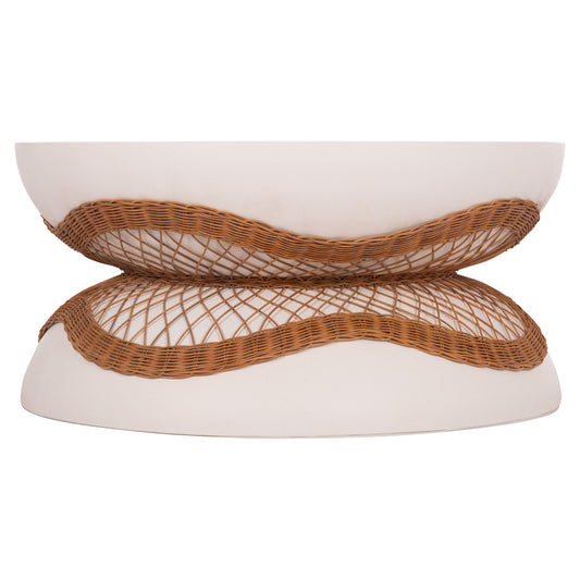 ΤΡΑΠΕΖΙ ΣΑΛΟΝΙΟΥ ANNA FIBER CEMENT ΛΕΥΚΟ ΦΥΣΙΚΟ RATTAN Φ92x44.5