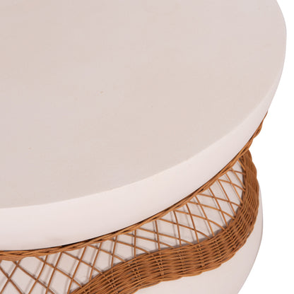 ΤΡΑΠΕΖΙ ΣΑΛΟΝΙΟΥ ANNA FIBER CEMENT ΛΕΥΚΟ ΦΥΣΙΚΟ RATTAN Φ92x44.5
