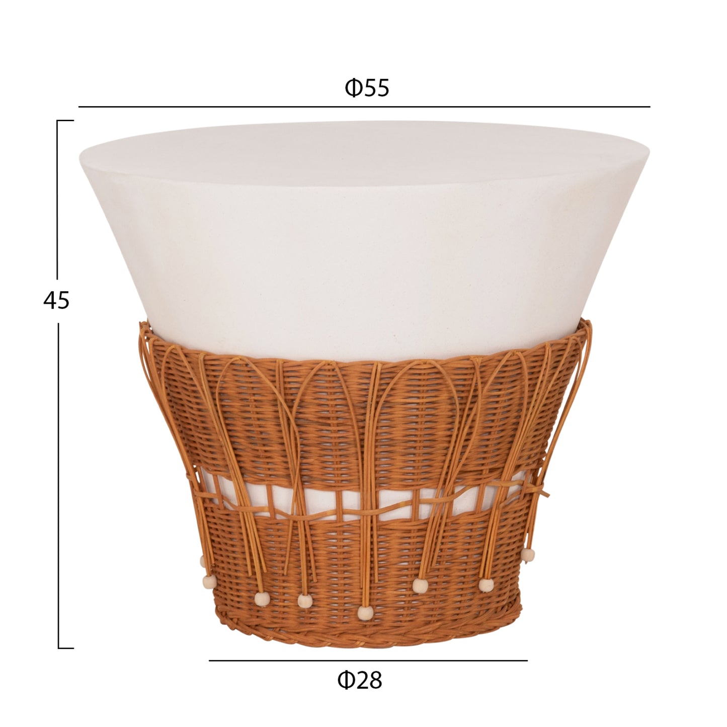 ΤΡΑΠΕΖΙ ΣΑΛΟΝΙΟΥ PERRAL FIBER CEMENT ΛΕΥΚΟ ΦΥΣΙΚΟ RATTAN Φ55x45
