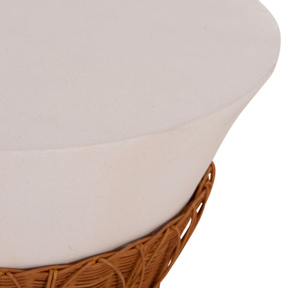 ΤΡΑΠΕΖΙ ΣΑΛΟΝΙΟΥ PERRAL FIBER CEMENT ΛΕΥΚΟ ΦΥΣΙΚΟ RATTAN Φ55x45