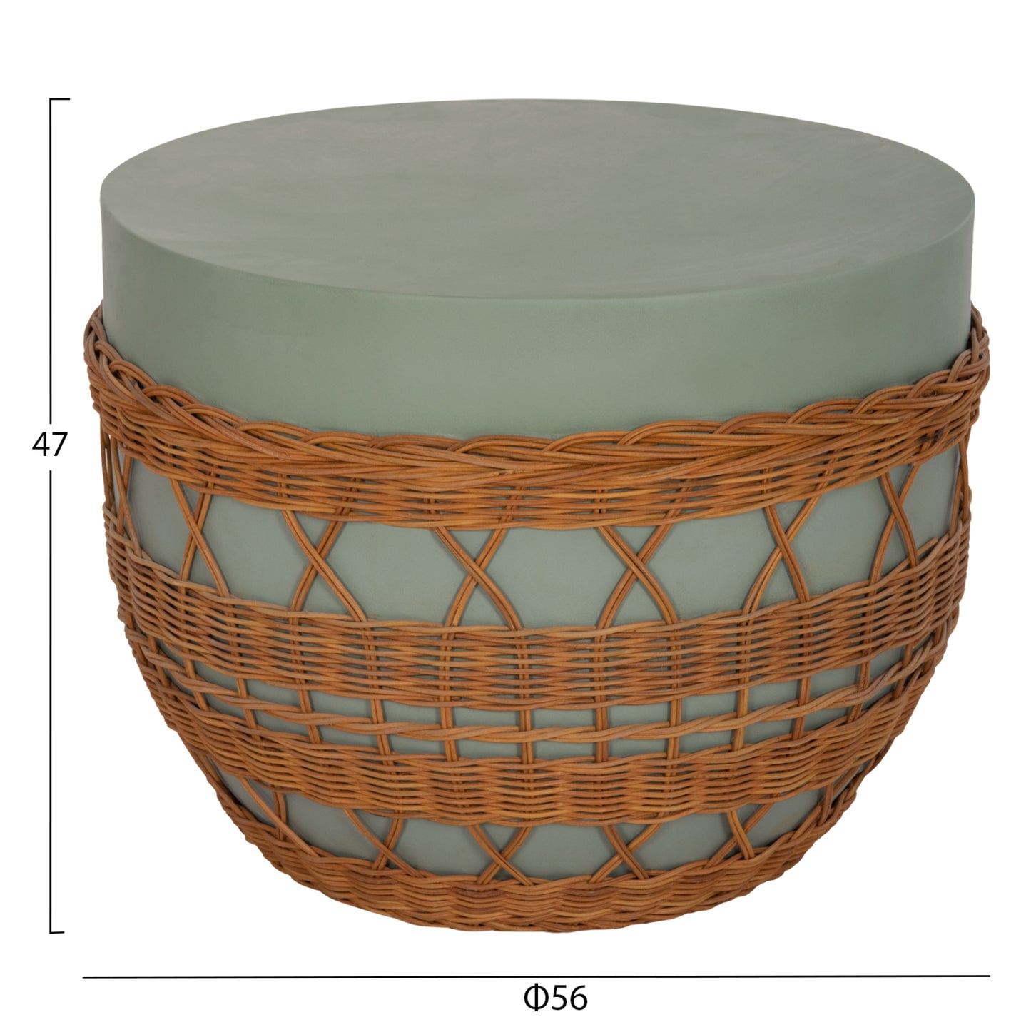 ΤΡΑΠΕΖΙ ΣΑΛΟΝΙΟΥ VILHENA FIBER CEMENT ΠΡΑΣΙΝΟ RATTAN ΦΥΣΙΚΟ Φ56x47