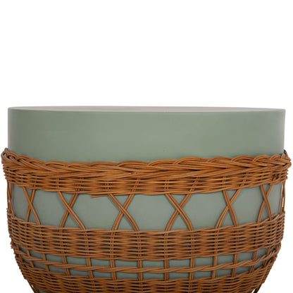 ΤΡΑΠΕΖΙ ΣΑΛΟΝΙΟΥ VILHENA FIBER CEMENT ΠΡΑΣΙΝΟ RATTAN ΦΥΣΙΚΟ Φ56x47