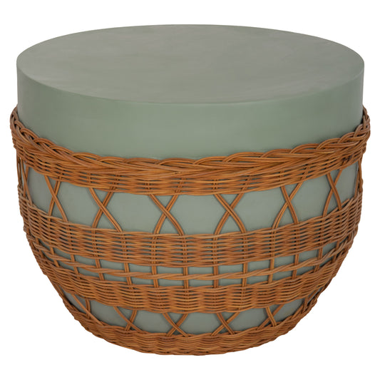 ΤΡΑΠΕΖΙ ΣΑΛΟΝΙΟΥ VILHENA FIBER CEMENT ΠΡΑΣΙΝΟ RATTAN ΦΥΣΙΚΟ Φ56x47