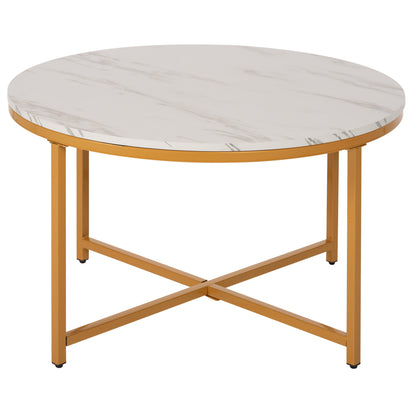 ΤΡΑΠΕΖΙ ΣΑΛΟΝΙΟΥ WHITE MARBLE ΜΕΛΑΜΙΝΗ ΧΡΥΣΗ ΜΕΤΑΛΛΙΚΗ ΒΑΣΗ Φ80x48,5