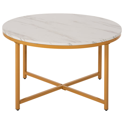 ΤΡΑΠΕΖΙ ΣΑΛΟΝΙΟΥ WHITE MARBLE ΜΕΛΑΜΙΝΗ ΧΡΥΣΗ ΜΕΤΑΛΛΙΚΗ ΒΑΣΗ Φ80x48,5