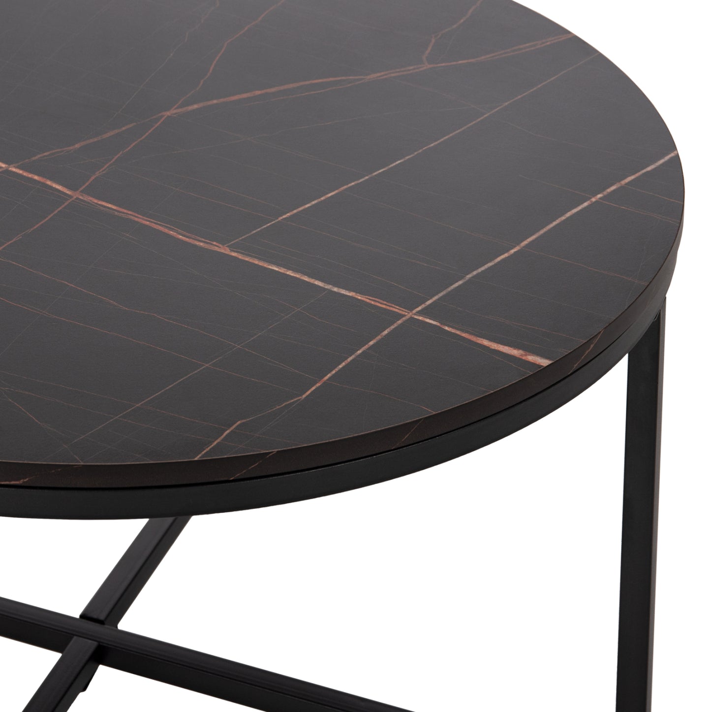 ΤΡΑΠΕΖΙ ΣΑΛΟΝΙΟΥ BLACK MARBLE ΜΕΛΑΜΙΝΗ ΜΑΥΡΗ ΜΕΤΑΛΛΙΚΗ ΒΑΣΗ Φ80x48,5