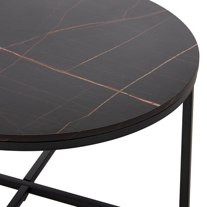 ΤΡΑΠΕΖΙ ΣΑΛΟΝΙΟΥ BLACK MARBLE ΜΕΛΑΜΙΝΗ ΜΑΥΡΗ ΜΕΤΑΛΛΙΚΗ ΒΑΣΗ Φ80x48,5