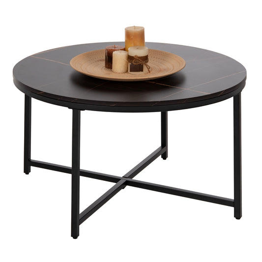 ΤΡΑΠΕΖΙ ΣΑΛΟΝΙΟΥ BLACK MARBLE ΜΕΛΑΜΙΝΗ ΜΑΥΡΗ ΜΕΤΑΛΛΙΚΗ ΒΑΣΗ Φ80x48,5