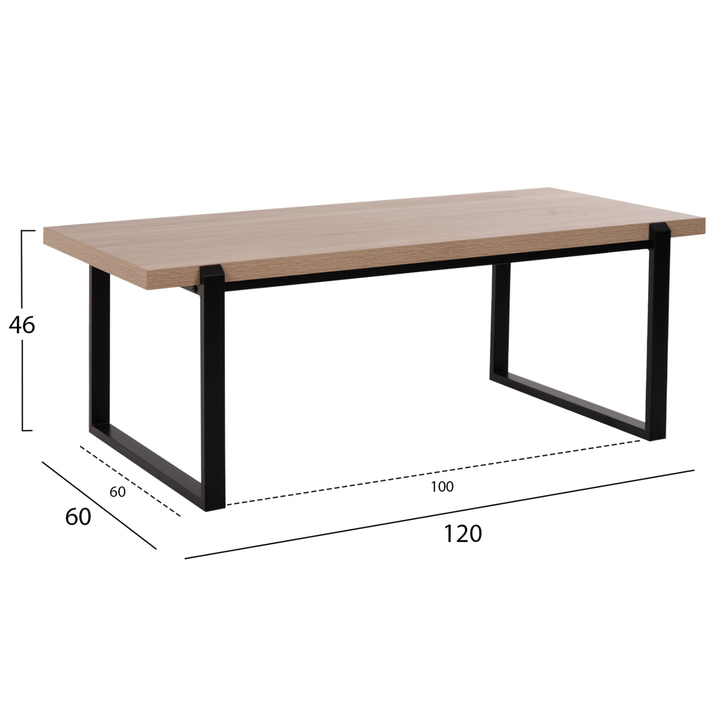 ΤΡΑΠΕΖΙ ΣΑΛΟΝΙΟΥ SHABEN MDF SONOMA ΜΑΥΡΗ ΜΕΤΑΛΛΙΚΗ ΒΑΣΗ 120x60x46