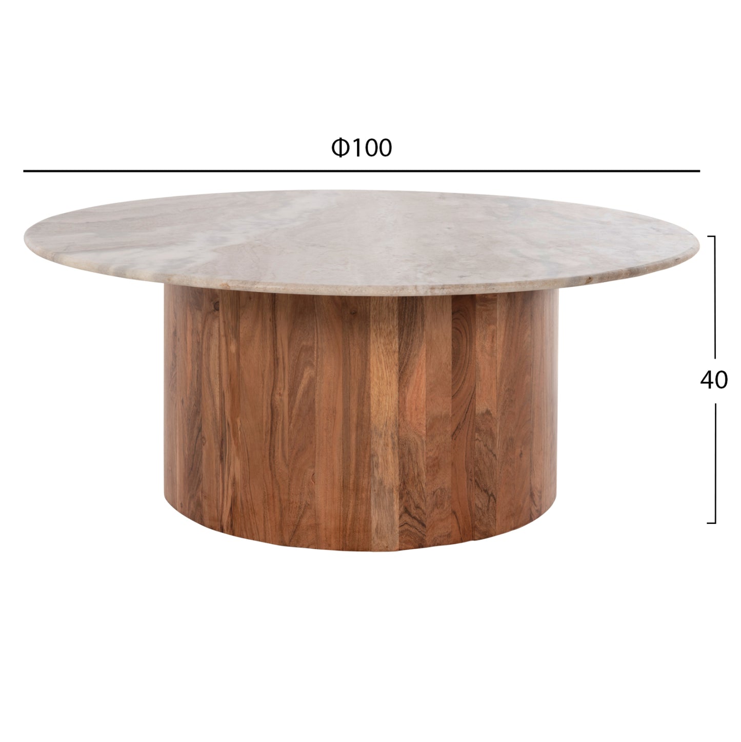 COFFEE TABLE FORMEL ACACIA WOOD NATURAL WHITE MARBLE D100x40