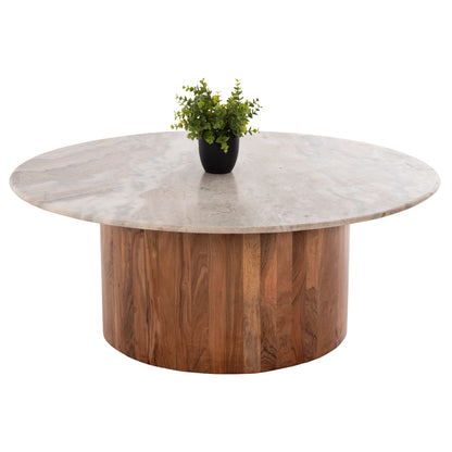 COFFEE TABLE FORMEL ACACIA WOOD NATURAL WHITE MARBLE D100x40