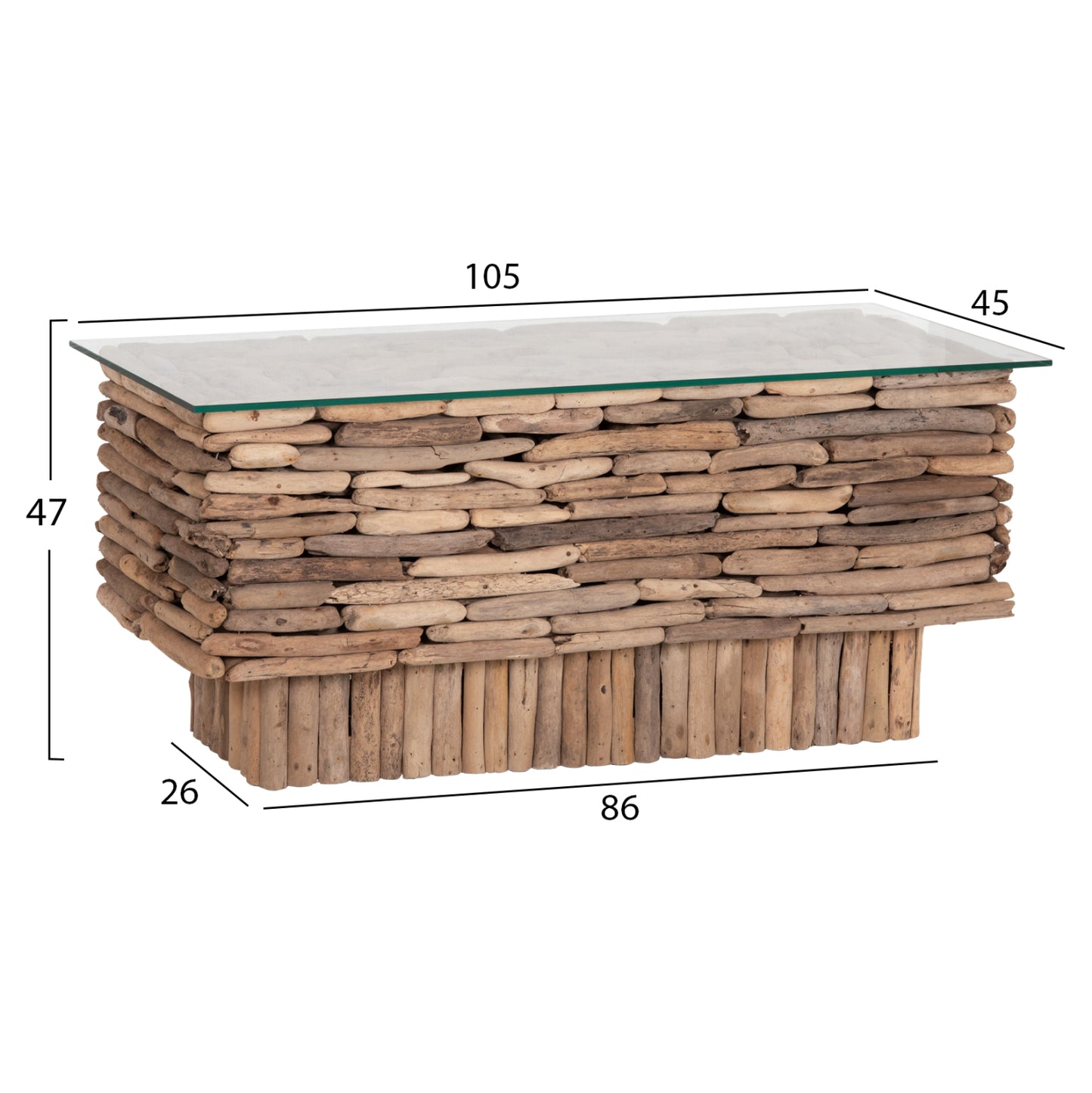 ΤΡΑΠΕΖΙ ΣΑΛΟΝΙΟΥ ΟΡΘΟΓΩΝΙΟ SPARROW DRIFTWOOD-ΓΥΑΛΙ 105x45x47