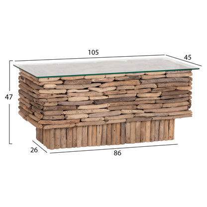ΤΡΑΠΕΖΙ ΣΑΛΟΝΙΟΥ ΟΡΘΟΓΩΝΙΟ SPARROW DRIFTWOOD-ΓΥΑΛΙ 105x45x47