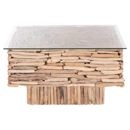 ΤΡΑΠΕΖΙ ΣΑΛΟΝΙΟΥ ΤΕΤΡΑΓΩΝΟ SPARROW DRIFTWOOD ΓΥΑΛΙ 95x95x51,5
