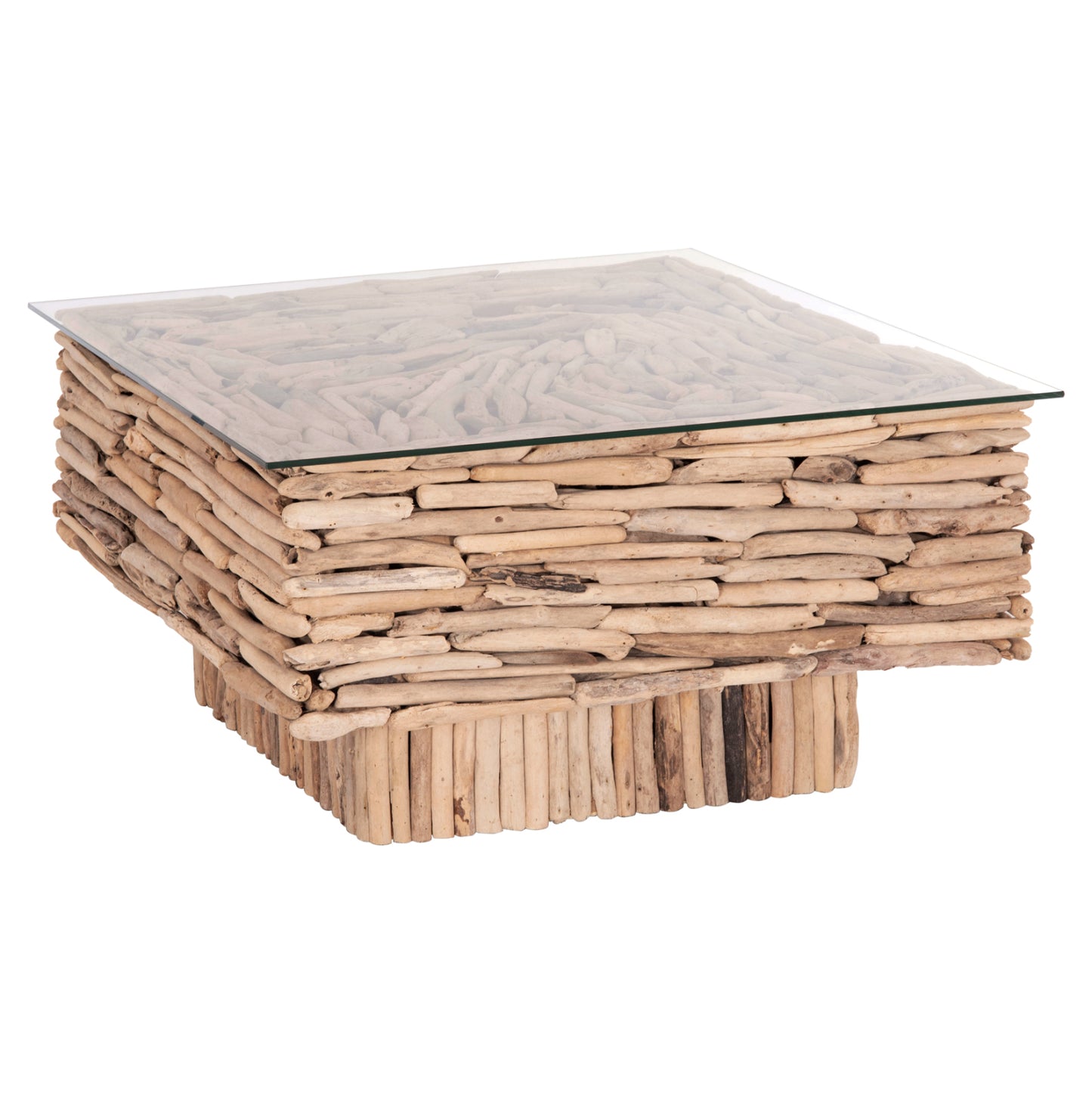 ΤΡΑΠΕΖΙ ΣΑΛΟΝΙΟΥ ΤΕΤΡΑΓΩΝΟ SPARROW DRIFTWOOD ΓΥΑΛΙ 95x95x51,5