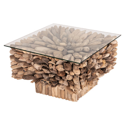 ΤΡΑΠΕΖΙ ΣΑΛΟΝΙΟΥ ΤΕΤΡΑΓΩΝΟ SPARROW DRIFTWOOD ΓΥΑΛΙ 75x75x51