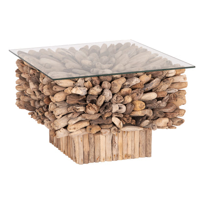 ΤΡΑΠΕΖΙ ΣΑΛΟΝΙΟΥ ΤΕΤΡΑΓΩΝΟ SPARROW DRIFTWOOD ΓΥΑΛΙ 75x75x51