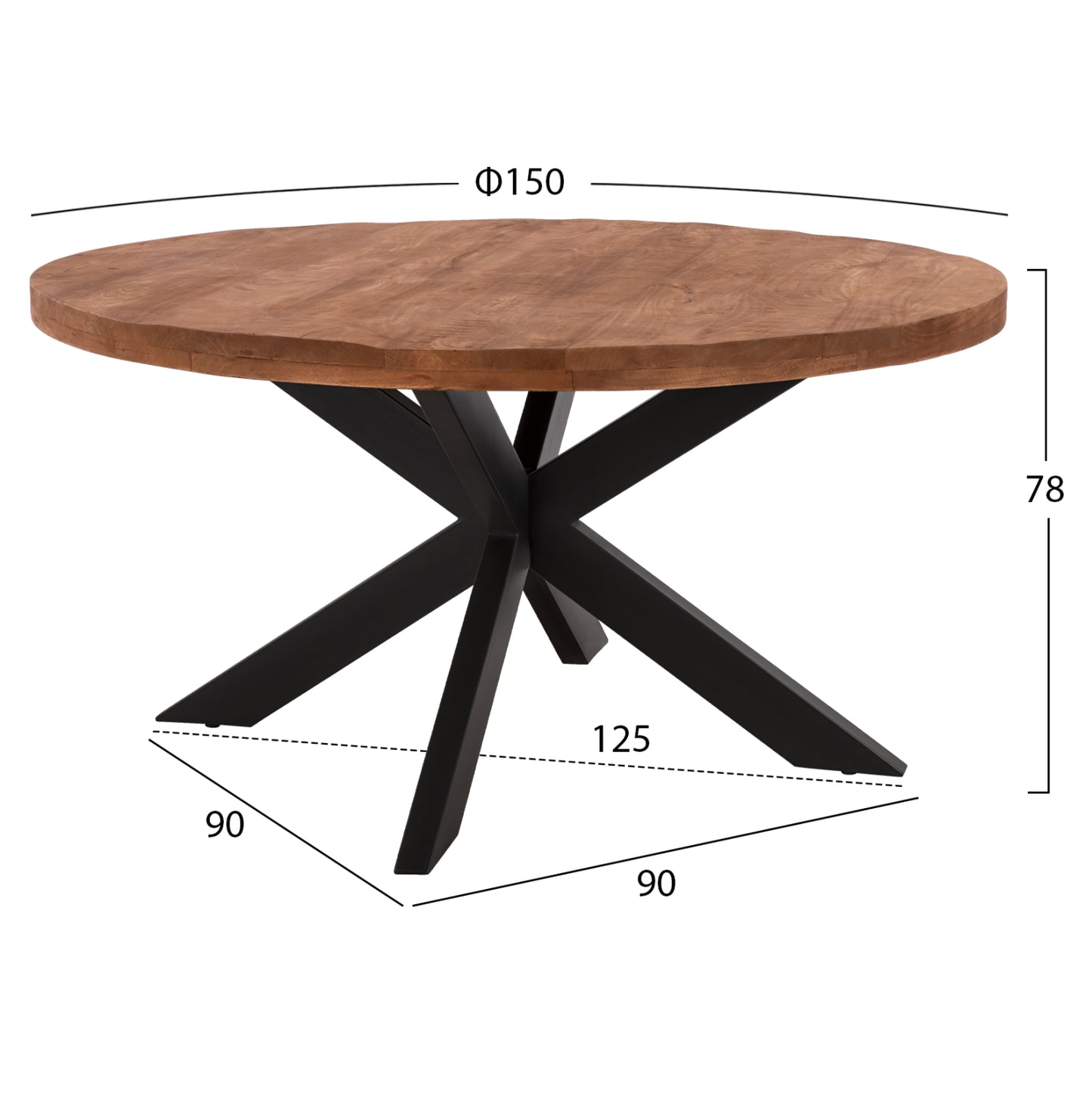 ROUND TABLE LEVINHO 6cm THICK SOLID MANGO WOOD Φ150x78