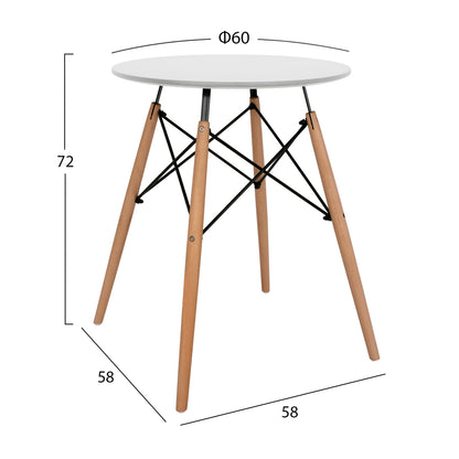 TABLE MINIMAL ROUND WHITE COLOR MDF BEECH LEGS NATURAL Φ60x72