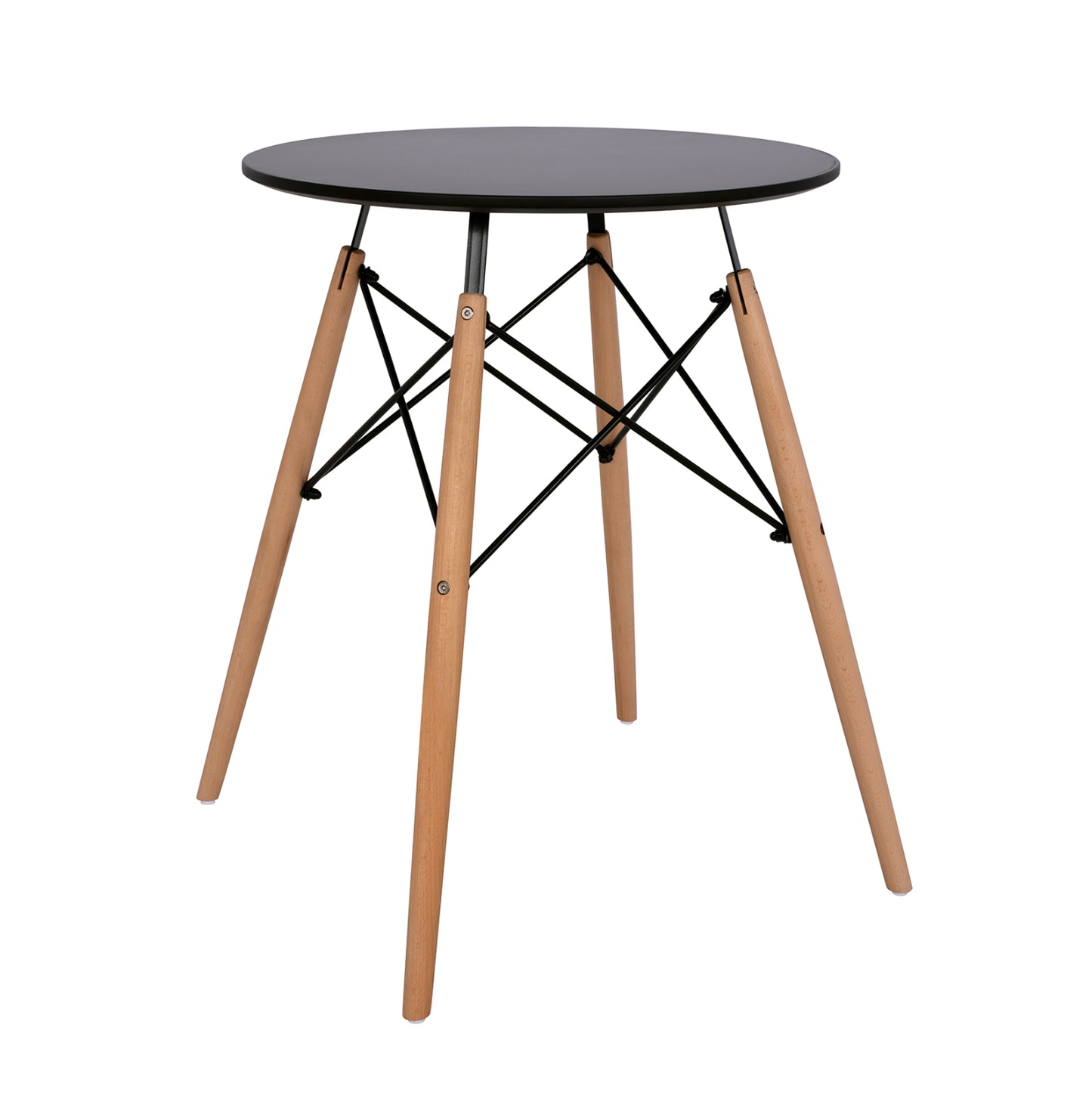 MINIMAL ROUND TABLE BLACK COLOR MDF NATURAL BEECH LEGS Ø60x72