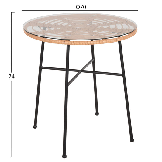 TABLE ROUND ALLEGRA METAL BLACK P.E. RATTAN IN NATURAL F70x74