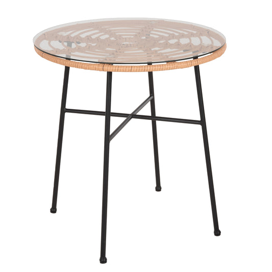 TABLE ROUND ALLEGRA METAL BLACK P.E. RATTAN IN NATURAL F70x74
