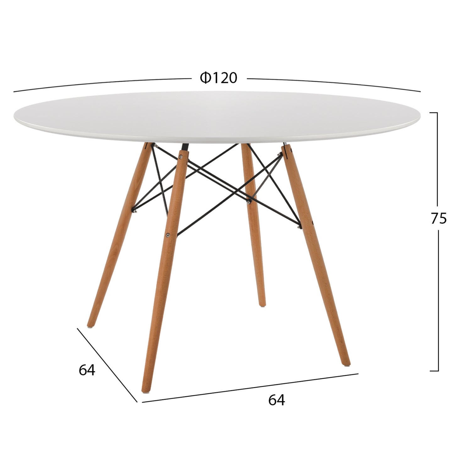 ΤΡΑΠΕΖΙ MINIMAL ΣΤΡΟΓΓΥΛΟ MDF ΣΕ ΛΕΥΚΟ ΠΟΔΙΑ ΟΞΙΑΣ ΣΕ ΦΥΣΙΚΟ Φ120x75
