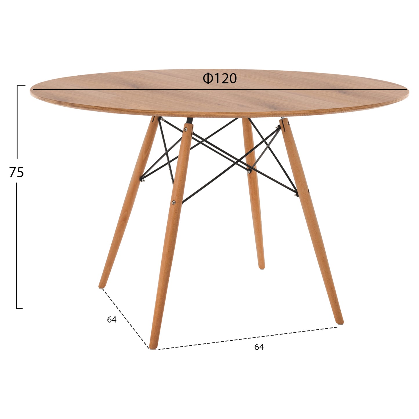 ΤΡΑΠΕΖΙ MINIMAL ΣΤΡΟΓΓΥΛΟ MDF ΣΕ ΦΥΣΙΚΟ ΠΟΔΙΑ ΟΞΙΑΣ ΣΕ ΦΥΣΙΚΟ Φ120x75