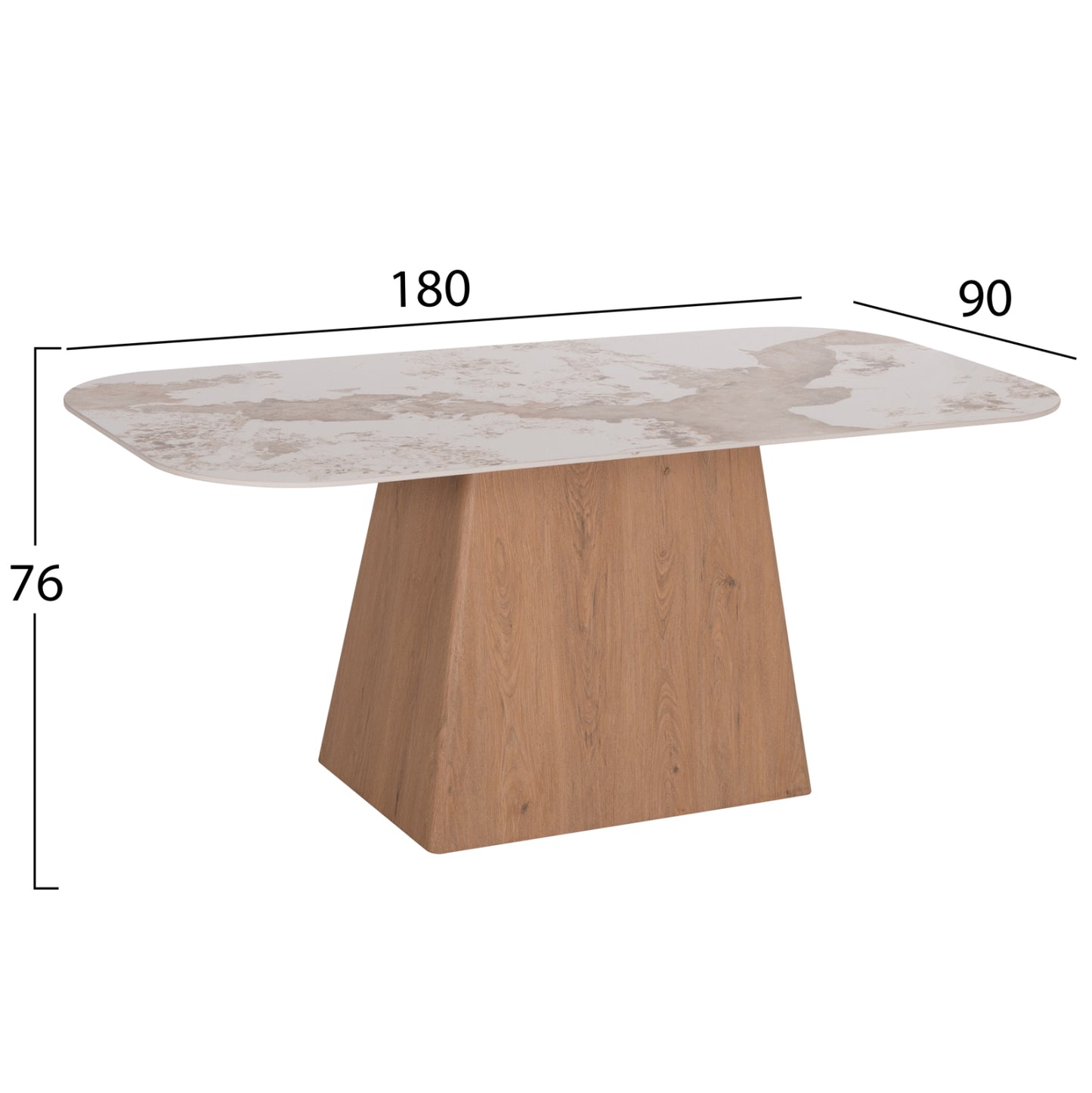 DINING TABLE NORDU MDF BASE IN NATURAL CERAMIC TOP 180x90x76