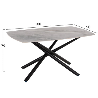 ISKA DINING TABLE CERAMIC TOP IN WHITE/BROWN MARBLE 160x90x79