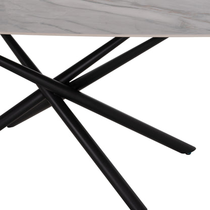 ISKA DINING TABLE CERAMIC TOP IN WHITE/BROWN MARBLE 160x90x79