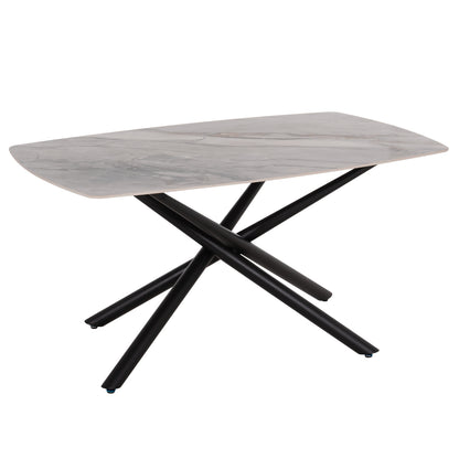 ISKA DINING TABLE CERAMIC TOP IN WHITE/BROWN MARBLE 160x90x79