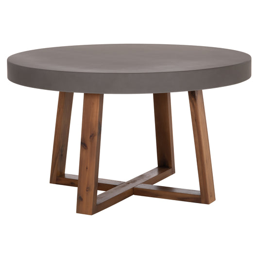 DINING TABLE FIBER CEMENT & ACACIA WOOD MAEVE GREY Φ130x74
