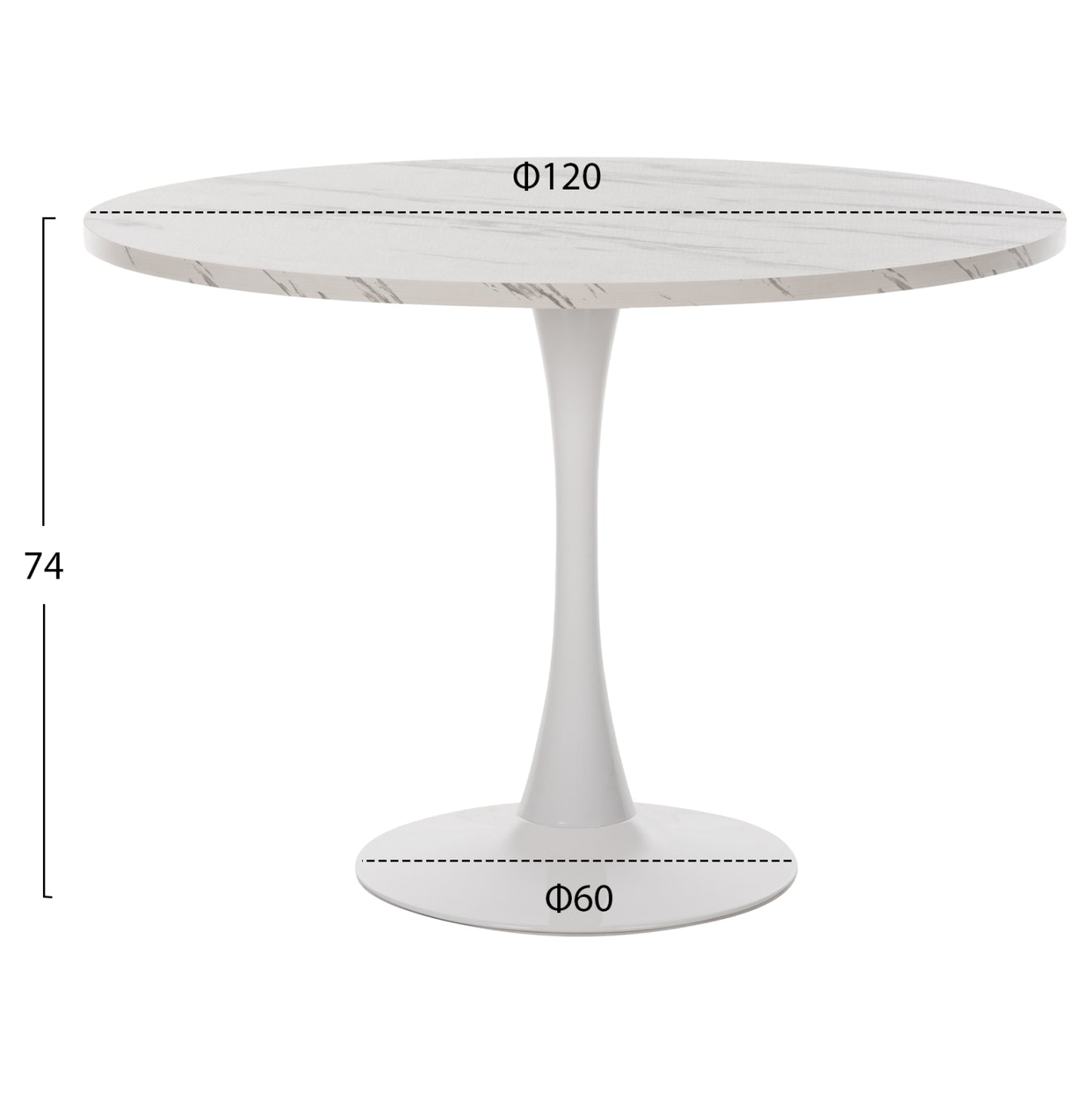 ΤΡΑΠΕΖΙ ΤΡΑΠΕΖΑΡΙΑΣ ROLLO ΣΤΡΟΓΓΥΛΟ WHITE MARBLE Φ120x74
