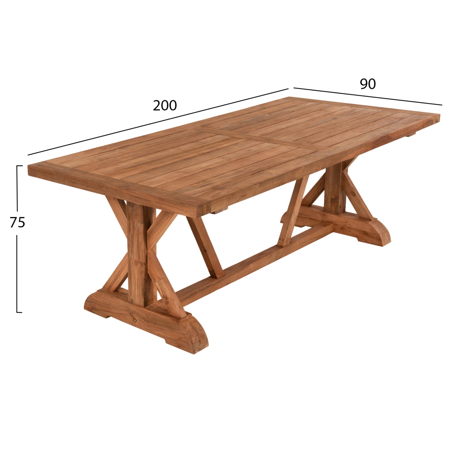 KRONOS DINING TABLE RECYCLED TEAK WOOD CROSS LEGS NATURAL 200x90x75