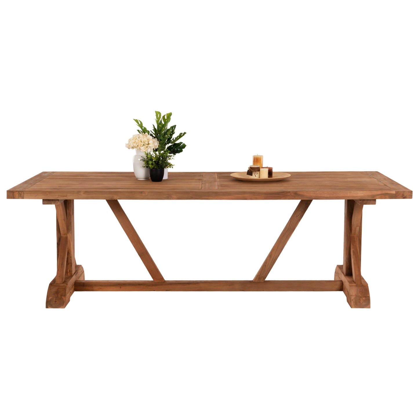 KRONOS DINING TABLE RECYCLED TEAK WOOD CROSS LEGS NATURAL 200x90x75