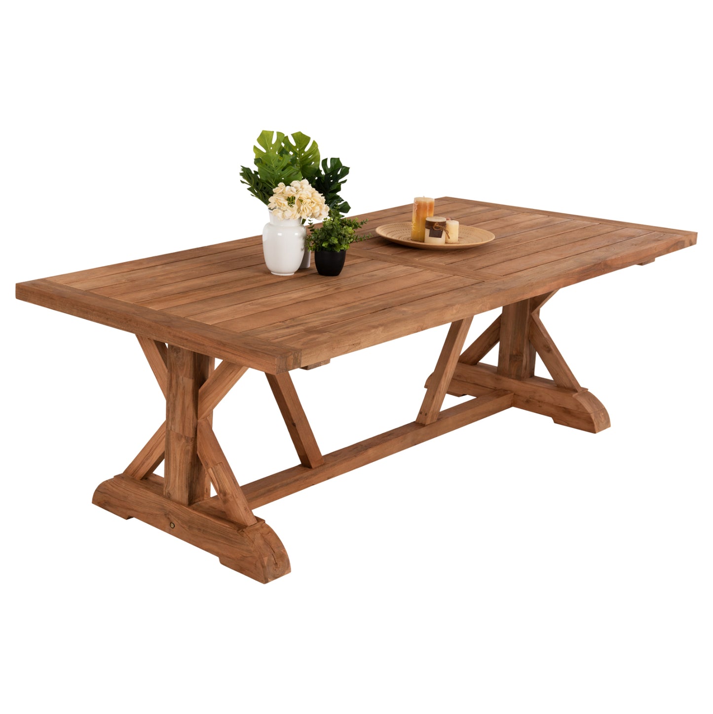 KRONOS DINING TABLE RECYCLED TEAK WOOD CROSS LEGS NATURAL 200x90x75