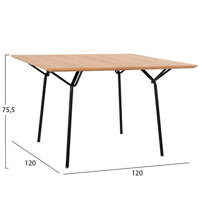 DINING TABLE TRENK MDF WITH OAK VENEER NATURAL BLACK METAL 120x120x75