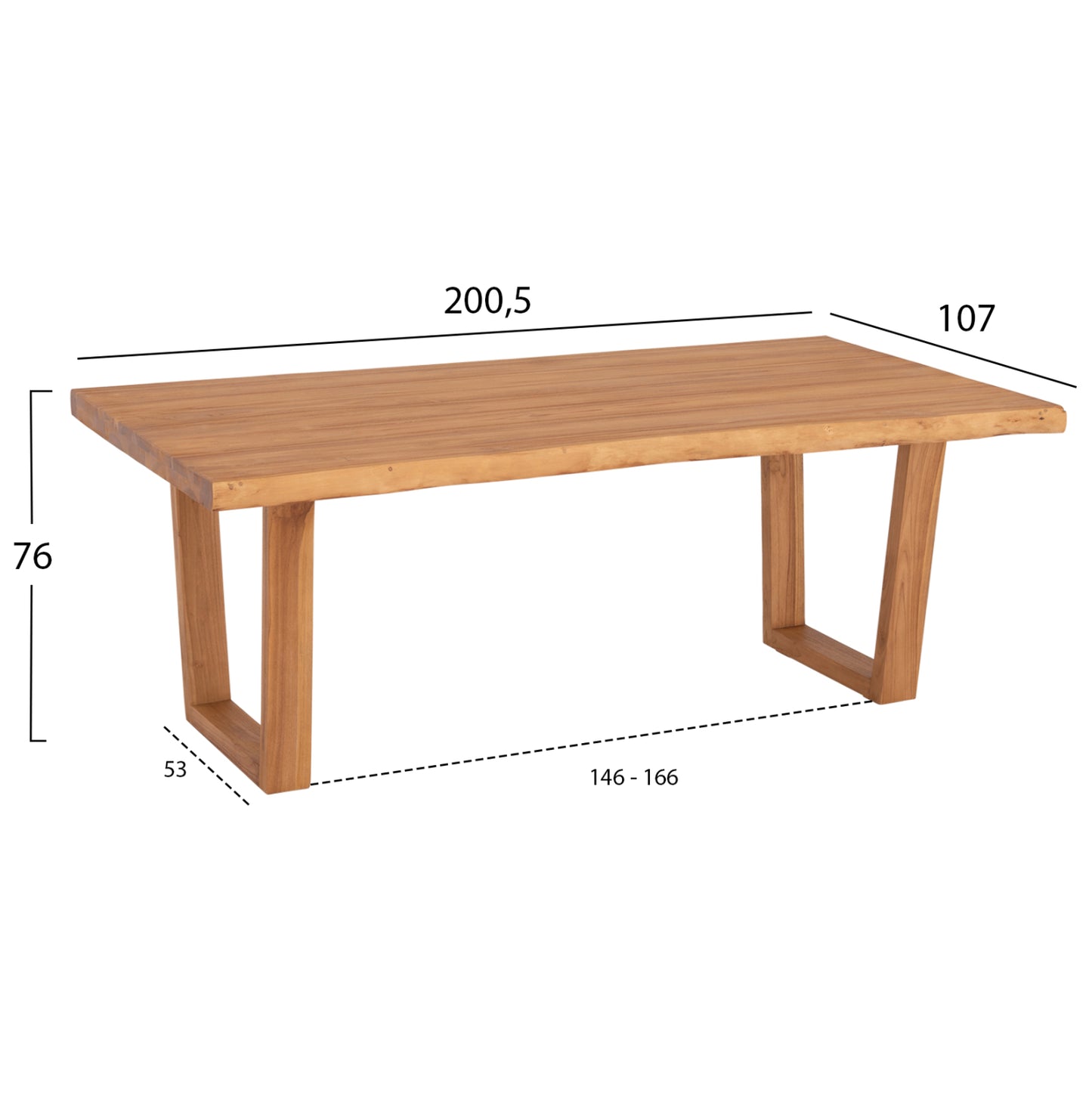 DINING TABLE LEOPOLD SOLID TEAK WOOD NATURAL COLOR 200.5x107x76