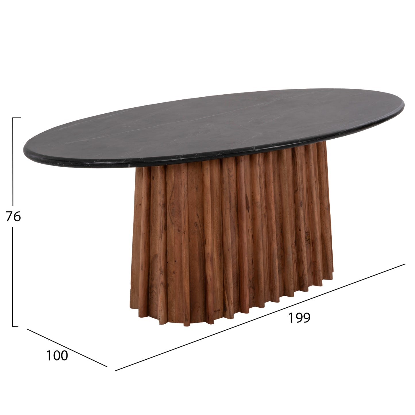 DINING TABLE OVAL DRAXX SOLID ACACIA BLACK MARBLE 200x100x76