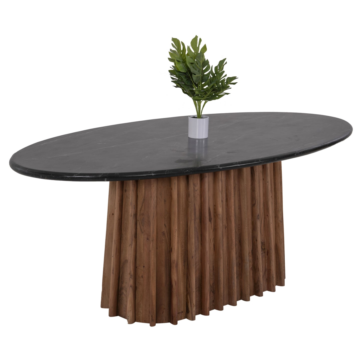 DINING TABLE OVAL DRAXX SOLID ACACIA BLACK MARBLE 200x100x76