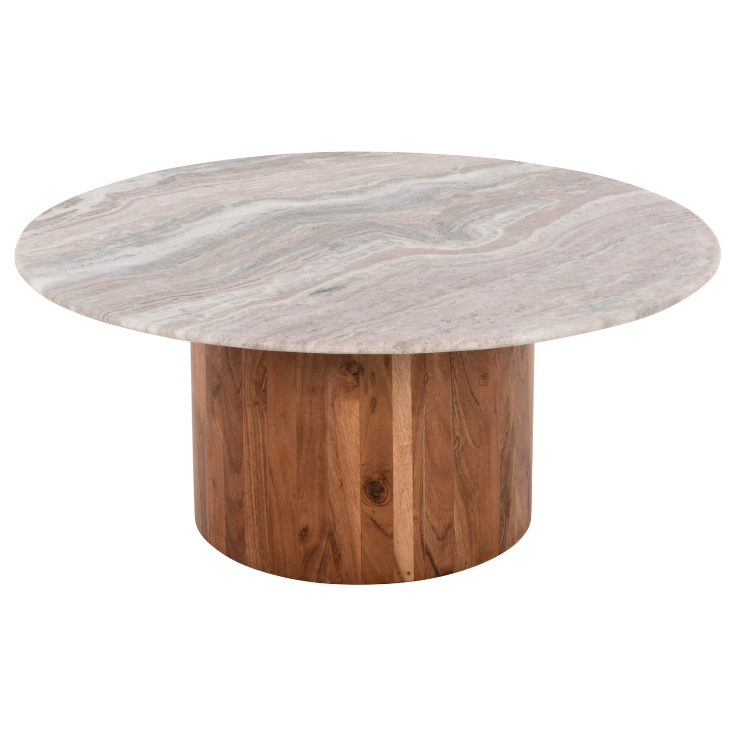 FORMEL 2-PIECE LIVING ROOM COFFEE TABLE ACACIA IN NATURAL WHITE MARBLE Φ100cm & Φ80cm