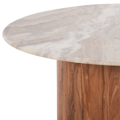 FORMEL 2-PIECE LIVING ROOM COFFEE TABLE ACACIA IN NATURAL WHITE MARBLE Φ100cm & Φ80cm