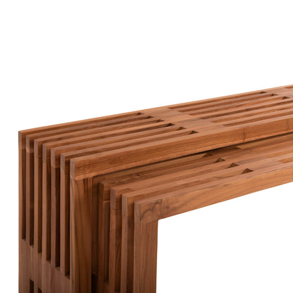 LIVING ROOM TABLES SET OF 2 NYA SOLID TEAK WOOD IN NATURAL 110x30x46